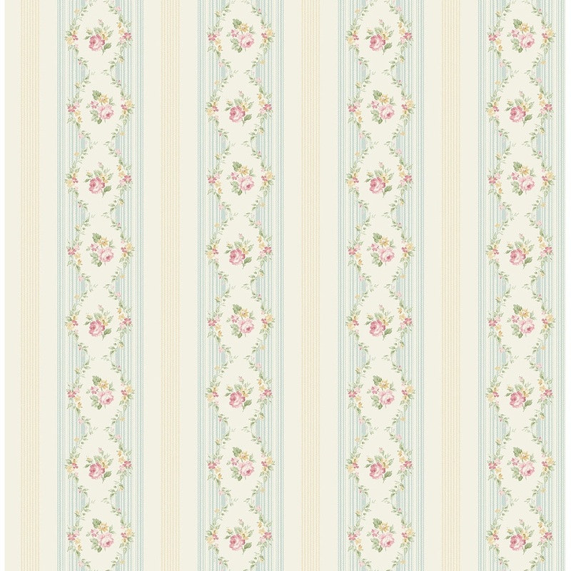 Seabrook Designs Zelda Bouquet Stripe Unpasted Wallpaper