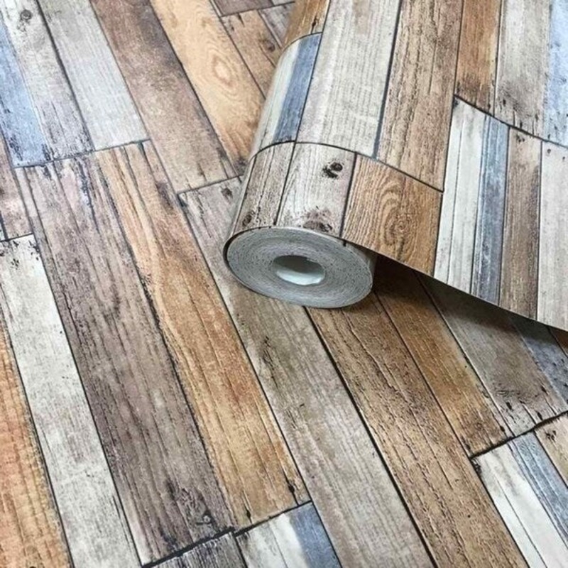 Textured Wallpaper Brown Gray Faux Vintage Rustic barn Distressed Wood