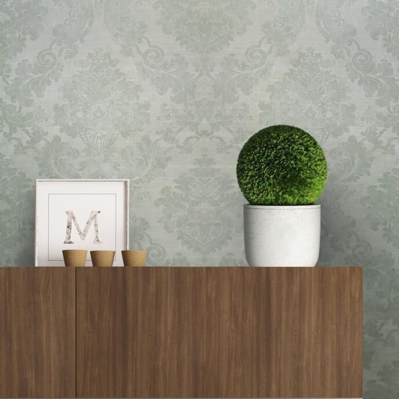 Victorian Wallpaper Beige ivory Grey damask Textured plaster - 21 inc x 33 ft