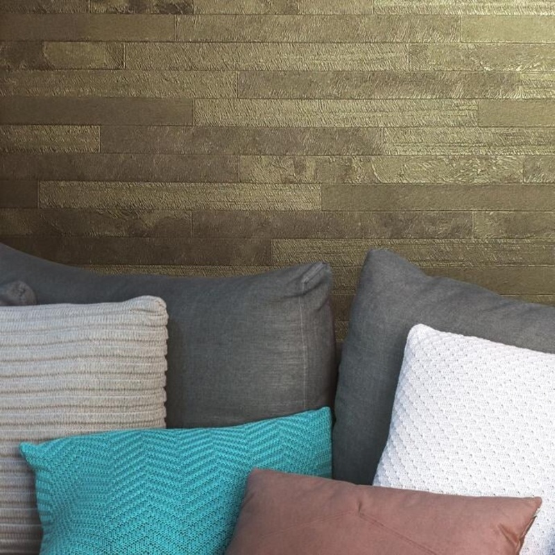 Wallpaper Brass Gold Metallic Tile Animal Faux Fur Textured - 27 inc x 33 ft
