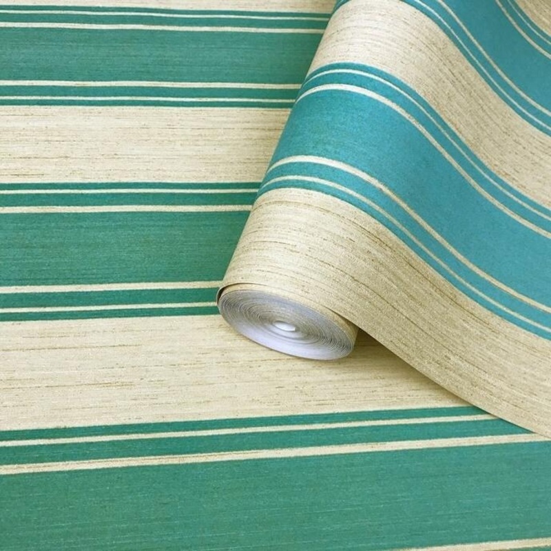 Wallpaper flocked Green Gold Metallic Textured Flocking - 27 inc x 33 ft