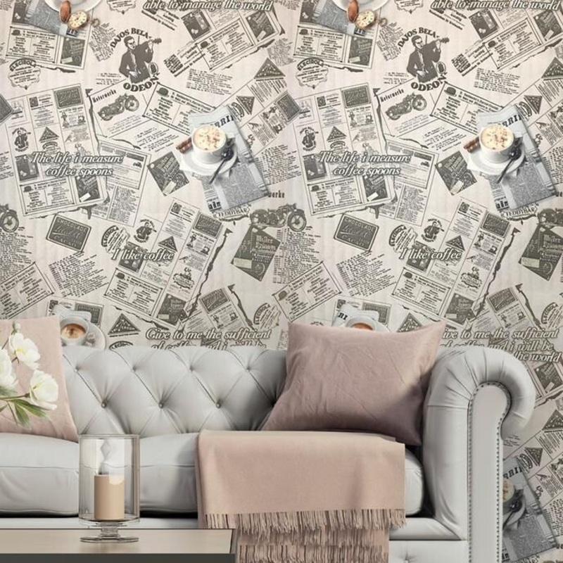 Wallpaper rolls gray vintage newspaper textured 3D modern Kitchen - 21 inc x 33 ft