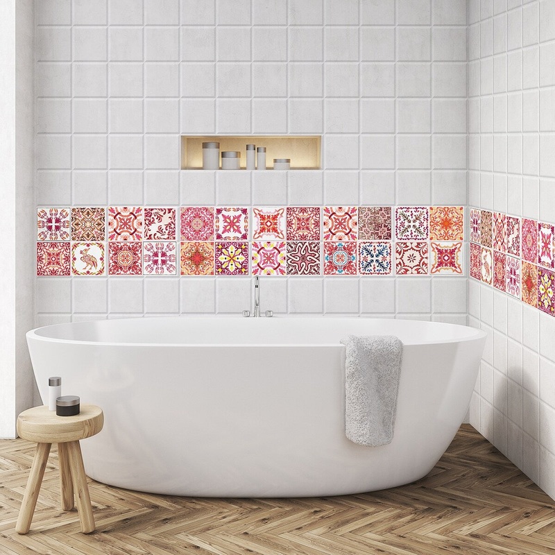 Walplus Tile Stickers Peel and Stick Shades of Rose Red Wall Sticker Decal 4"x4"