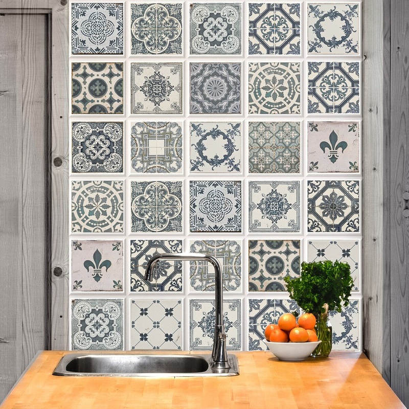 Walplus Vintage Azulejo Tile Stickers Peel and Stick Wall Sticker Decal 4"x4"