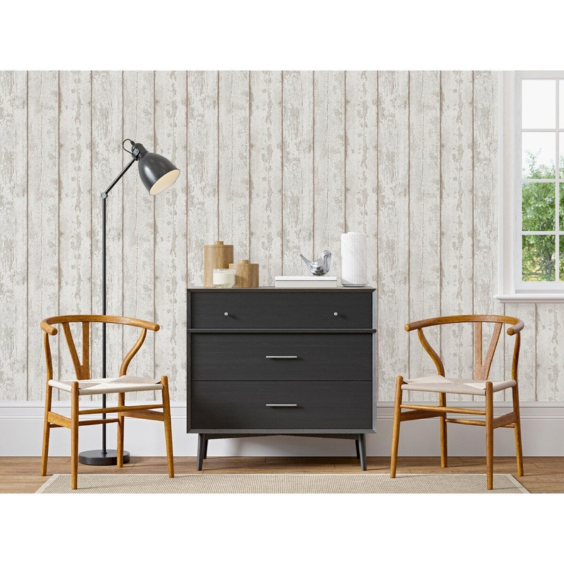 33.5 Sq. ft. White Washed Wood Peel and Stick Wallpaper