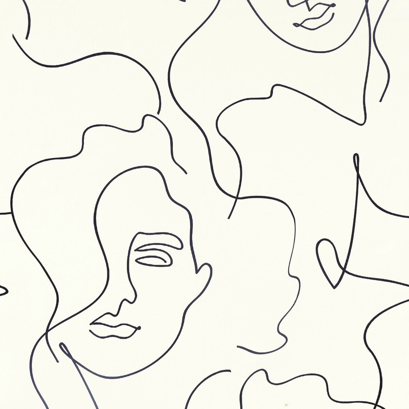 Abstract Faces Mono Wallpaper - 20.8 in. W x 33ft L - Double Roll