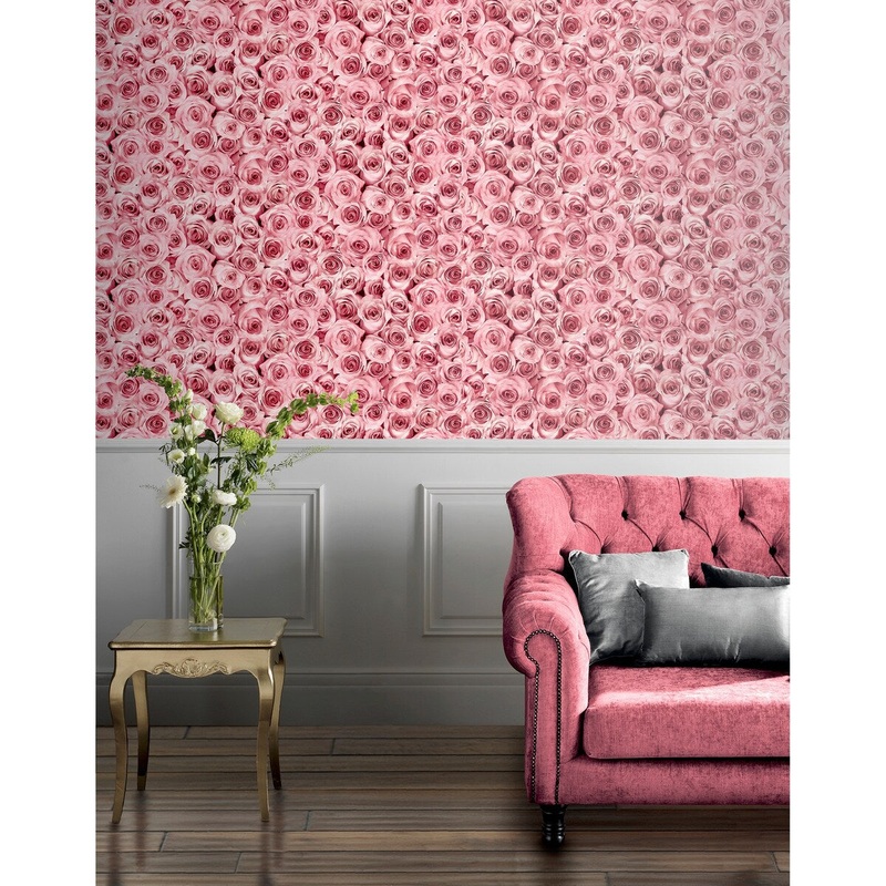 Arthouse Rose Wall Raspberry Vinyl Wallpaper