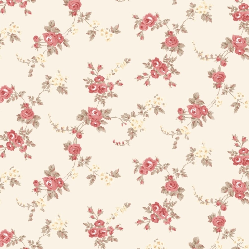 Chic Rose Wallpaper in Red, Cream & Brown