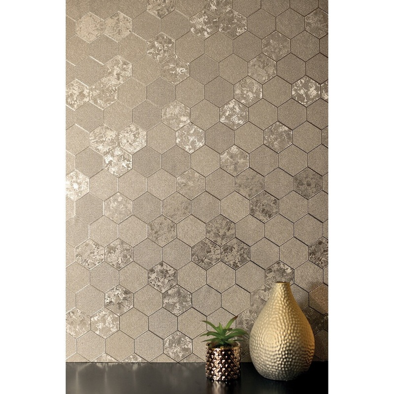 Foil Geometric Champagne Vinyl Wallpaper - 20.8 in. W x 33ft L - Double Roll
