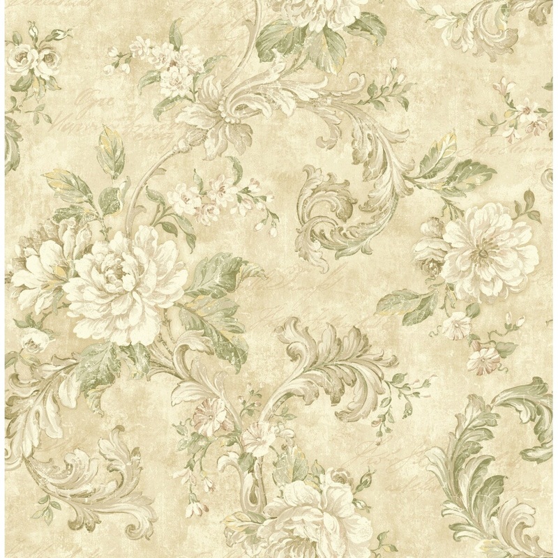 Seabrook Designs Gozzo Floral Acanthus Trail Unpasted Wallpaper