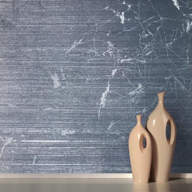 Wallpaper blue metallic Textured Plain Modern faux metal - 27 inc x 33 ft