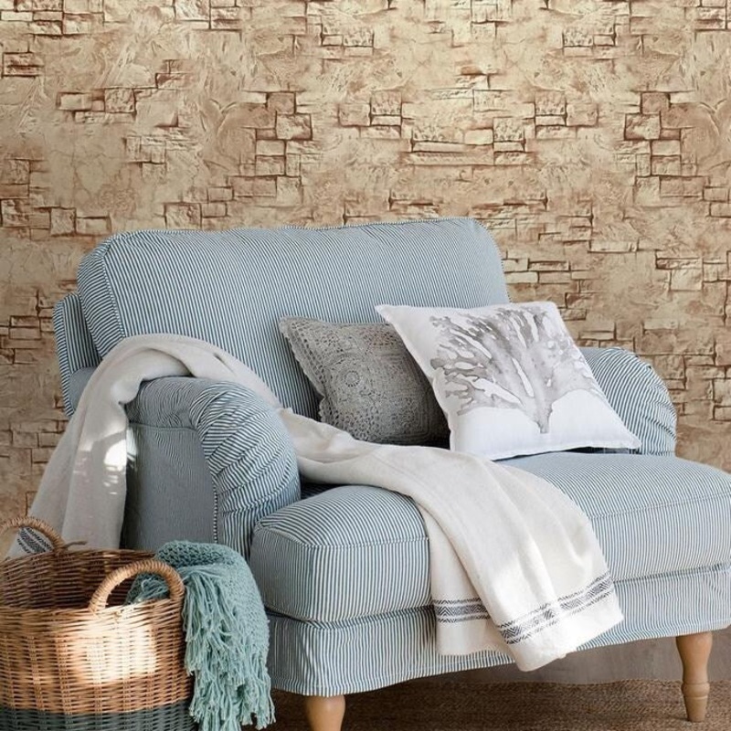 Wallpaper Brown rustic stone brick concrete plaster effect Modern - 21 inc x 33 ft