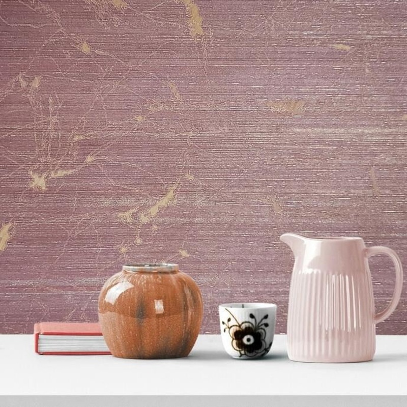 Wallpaper burgundy gold rust metallic Textured Plain Modern - 27 inc x 33 ft