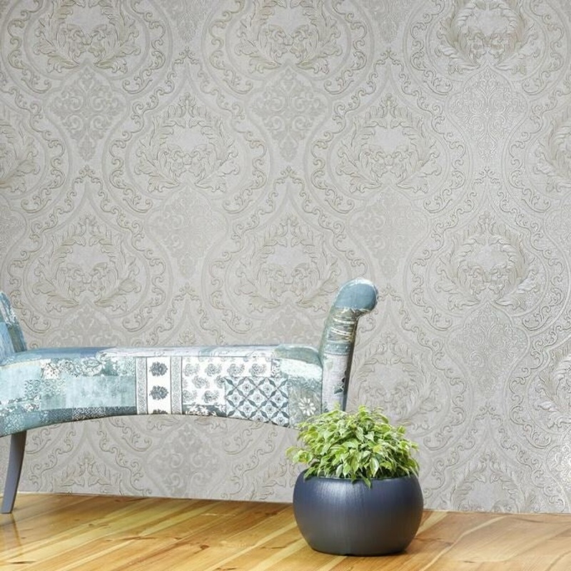 Wallpaper Victorian Large Vintage Damask beige Cream Tan Metallic - 42 inc x 33 ft