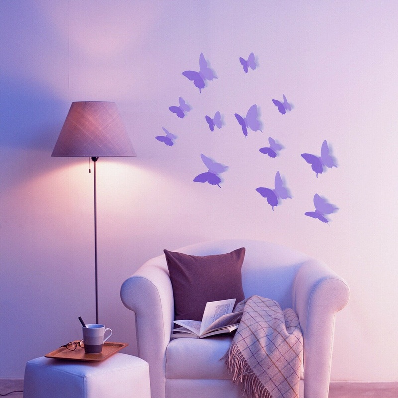 Walplus 3D Purple Butterfly Wall Sticker Wall Decorations DIY Art Room