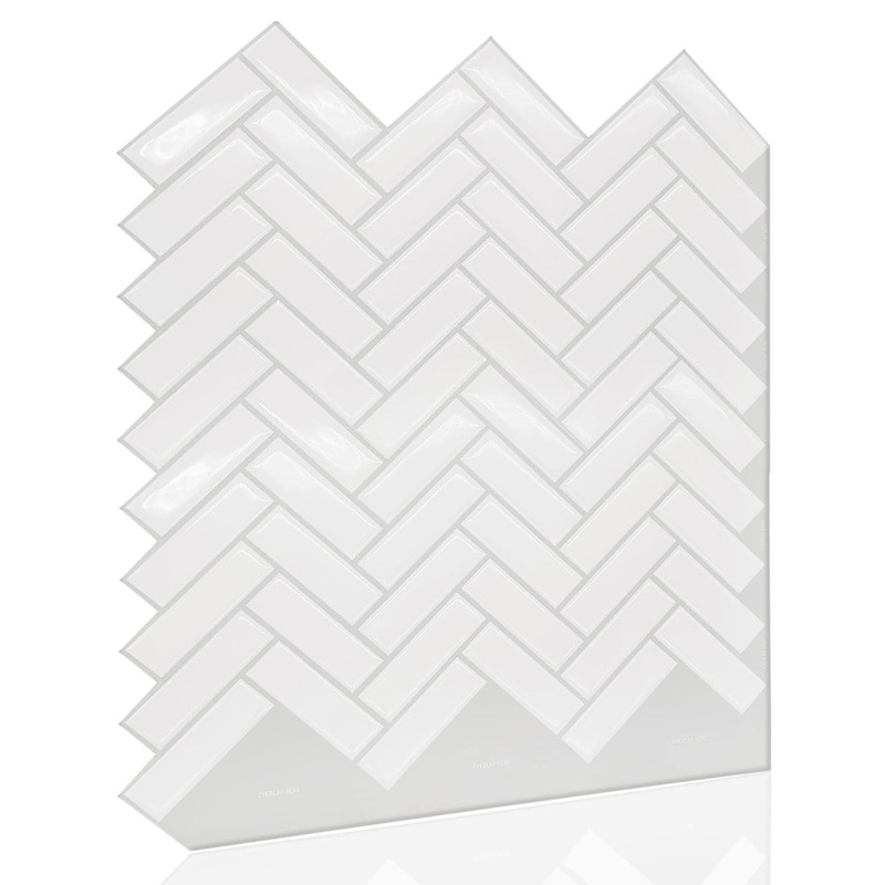 Walplus Classic White Glossy 3D Tile Sticker Peel and Stick Kitchen Backsplash