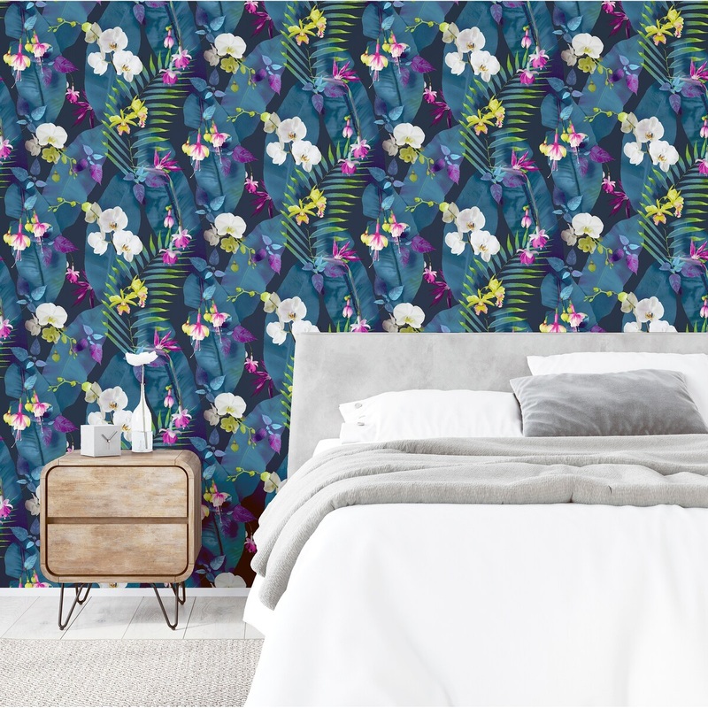 33.5 Sq. ft. Floral Navy Peel and Stick Wallpaper