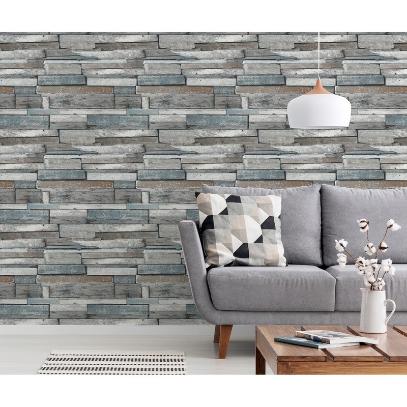 33.5 Sq. ft. Industrial Wood Natural Peel and Stick Wallpaper