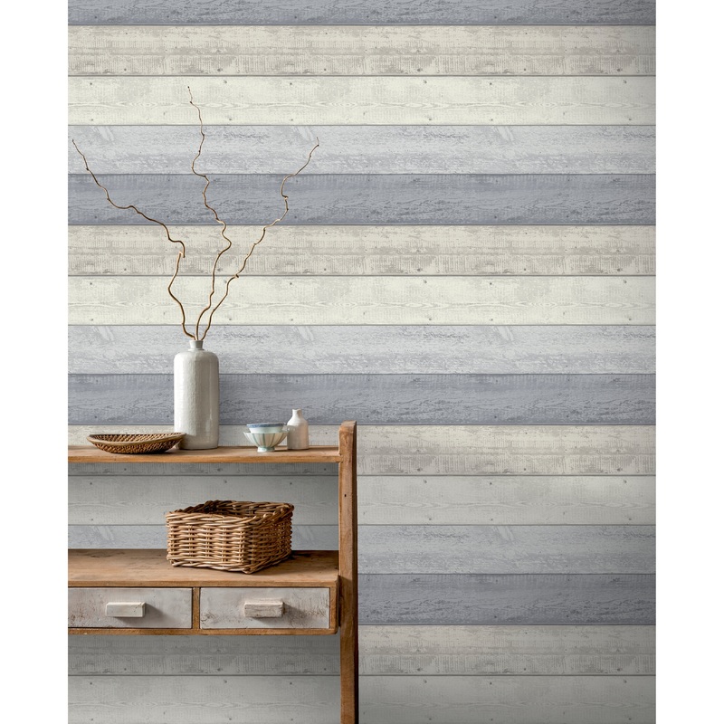 33.5 Sq. ft. Painted Shiplap Wood Blue Peel and Stick Wallpaper - Single Roll