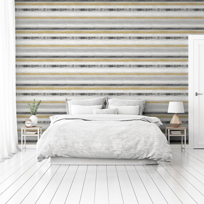33.5 Sq. ft. Painted Stripe Ochre & Grey Peel & Stick Wallpaper