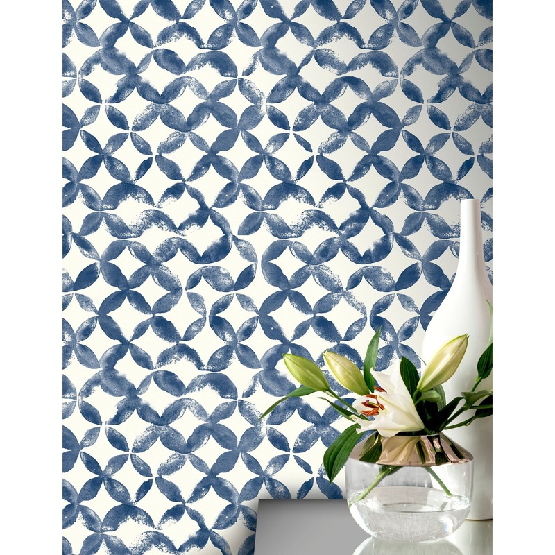 33.5 Sq. ft Stencil Geometric Blue Peel and Stick Wallpaper - Single Roll
