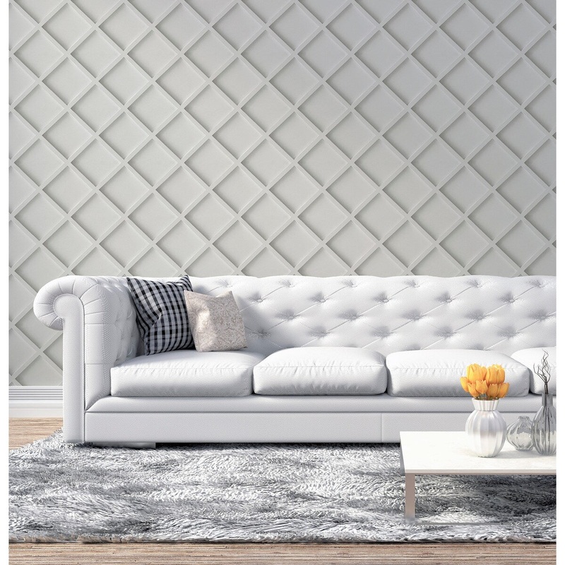 33.5 Sq. ft Wood Trellis White Peel and Stick Wallpaper - Single Roll