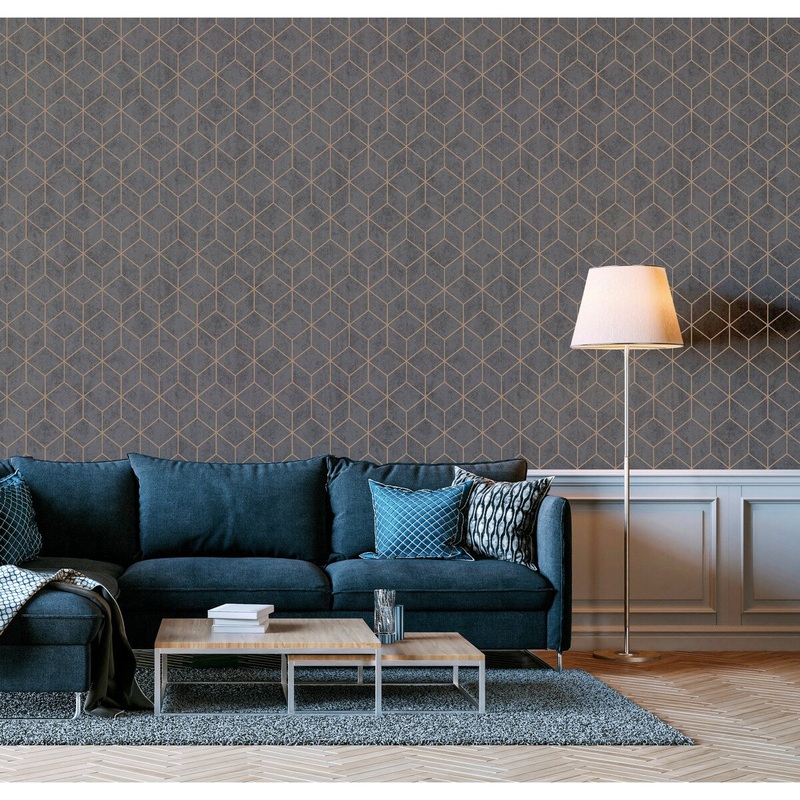 Arthouse Box Geo Charcoal/Copper Wallpaper