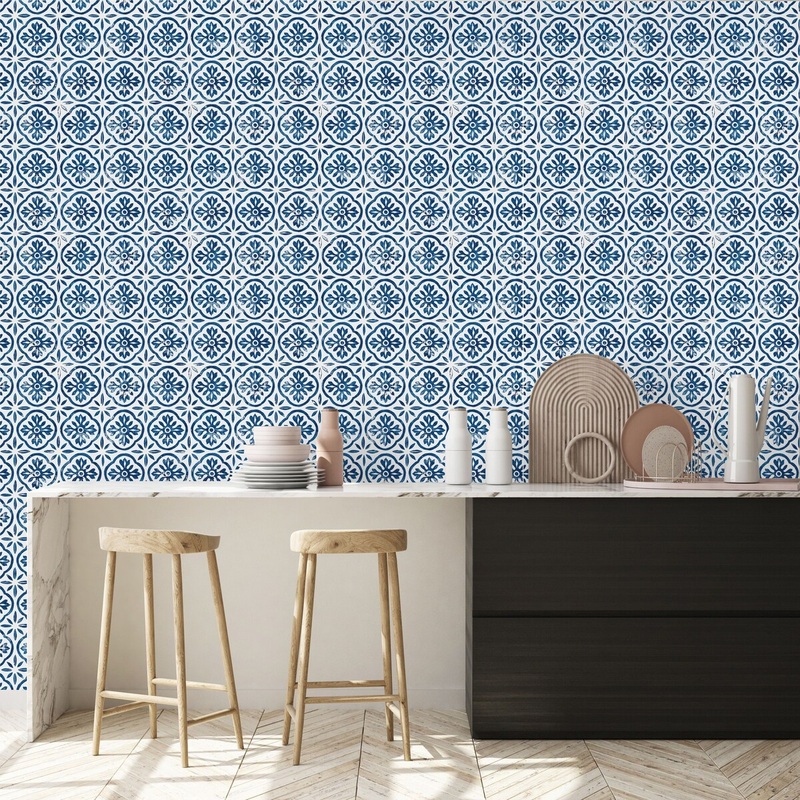 Blue Vintage Flowers Wallpaper