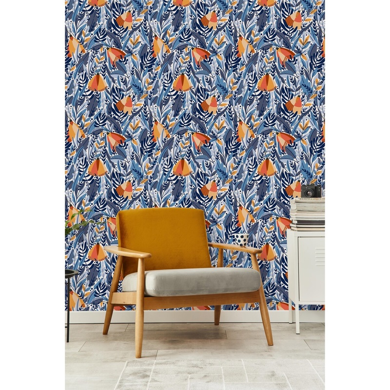 Butterflies on Blue Leaves Wallpaper