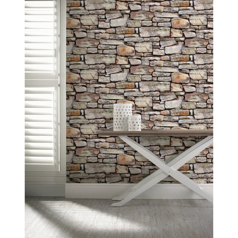 Cornish Stone Natural Wallpaper - 20.8 in. W x 33ft L - Double Roll