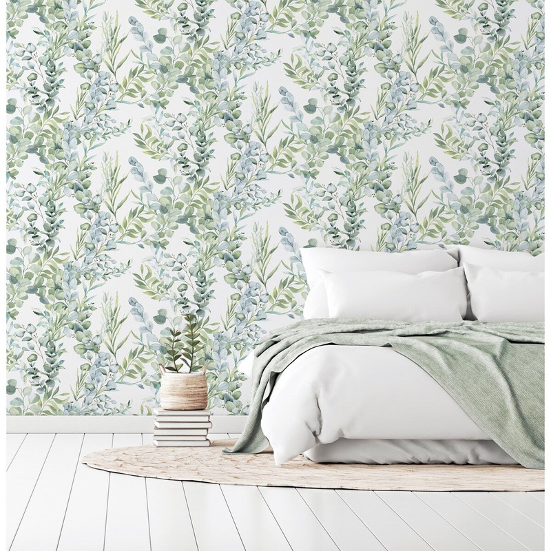 Tranquil Leaves Green Vinyl Wallpaper - 20.8 in. W x 33ft L - Double Roll