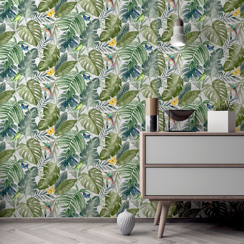 Tropical Leaf Rainforest Green Wallpaper - 20.8 in. W x 33ft L - Double Roll