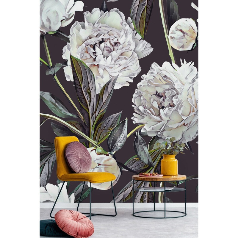 White Vintage Peonies Wallpaper Mural