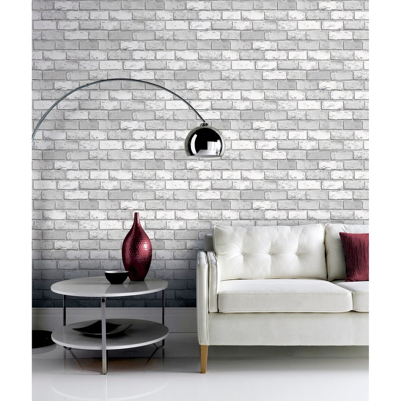 33.5 Sq. ft. Metallic White Brick Peel and Stick Wallpaper