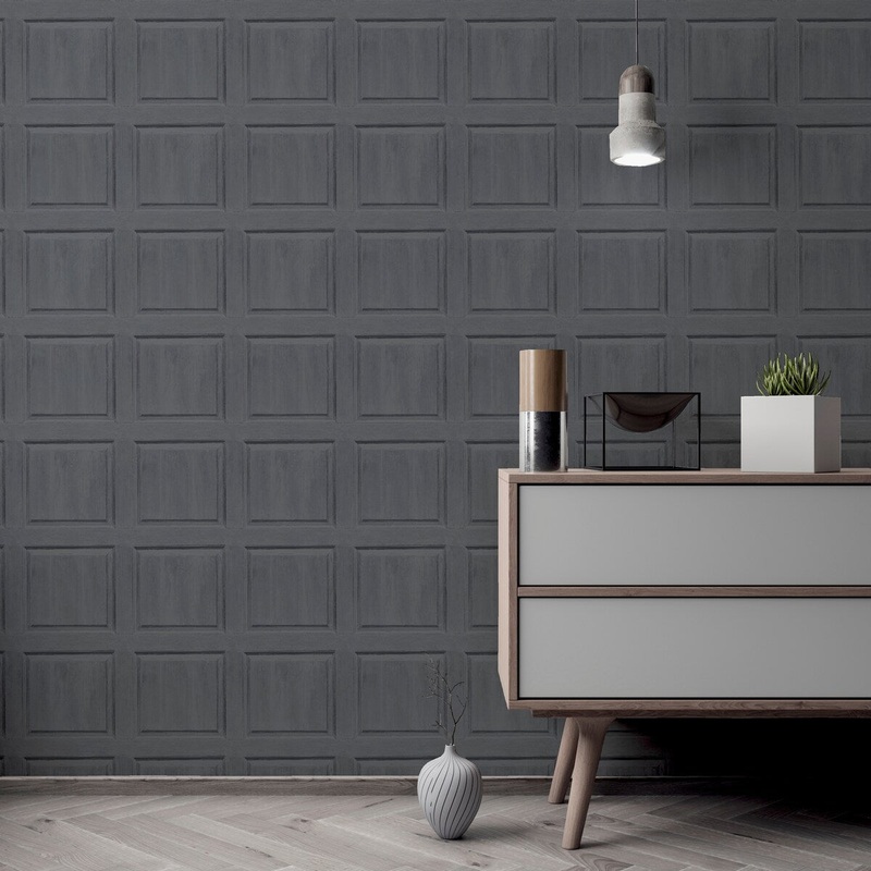 33.5 Sq. ft Wood Panel Charcoal Peel and Stick Wallpaper