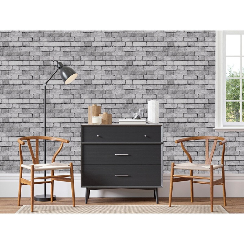 3D Brickwork Grey Textured Vinyl Wallpaper - 20.8 in. W x 33 ft. L