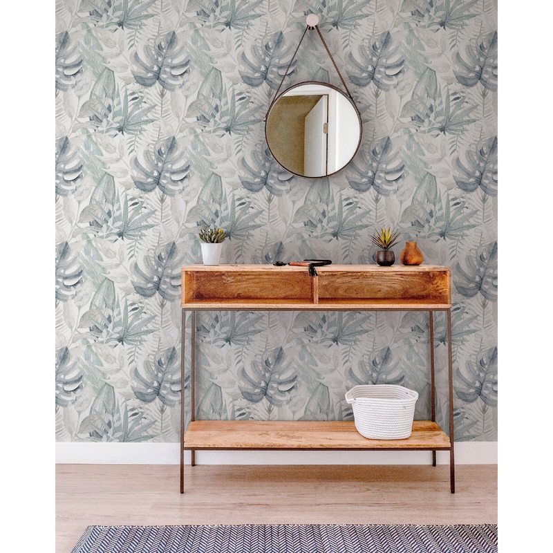 Chalky Tropical Soft Navy Textured Vinyl Wallpaper - 20.8 in. W x 33 ft. L
