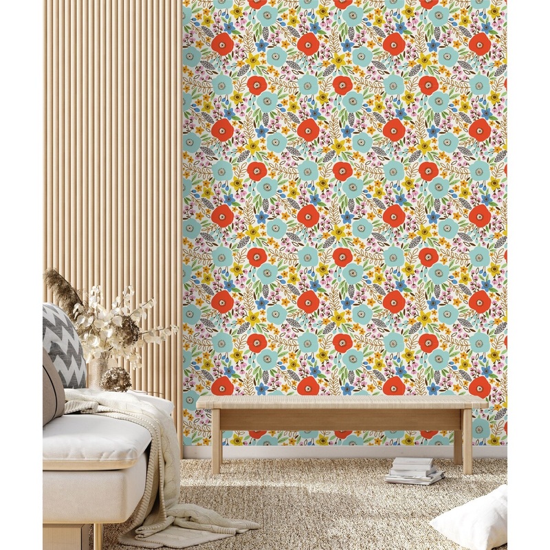 Colorful Poppies on White Background Wallpaper