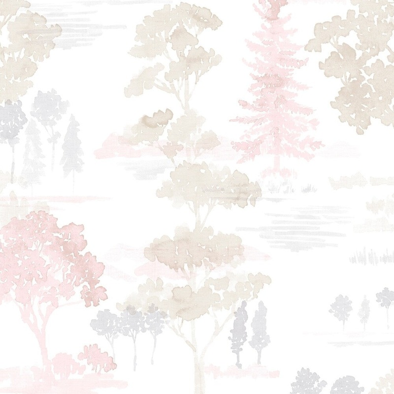 Forest Wallpaper in Pink, Beige & Lavender