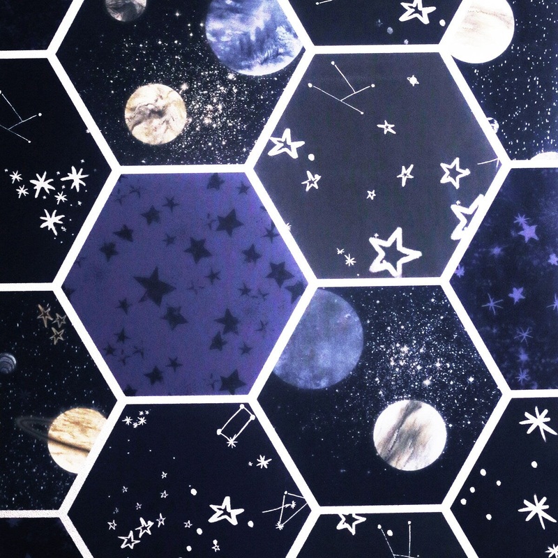 Space Hex Glow in the Dark Blue Wallpaper - 20.8 in. W x 33ft L - Double Roll