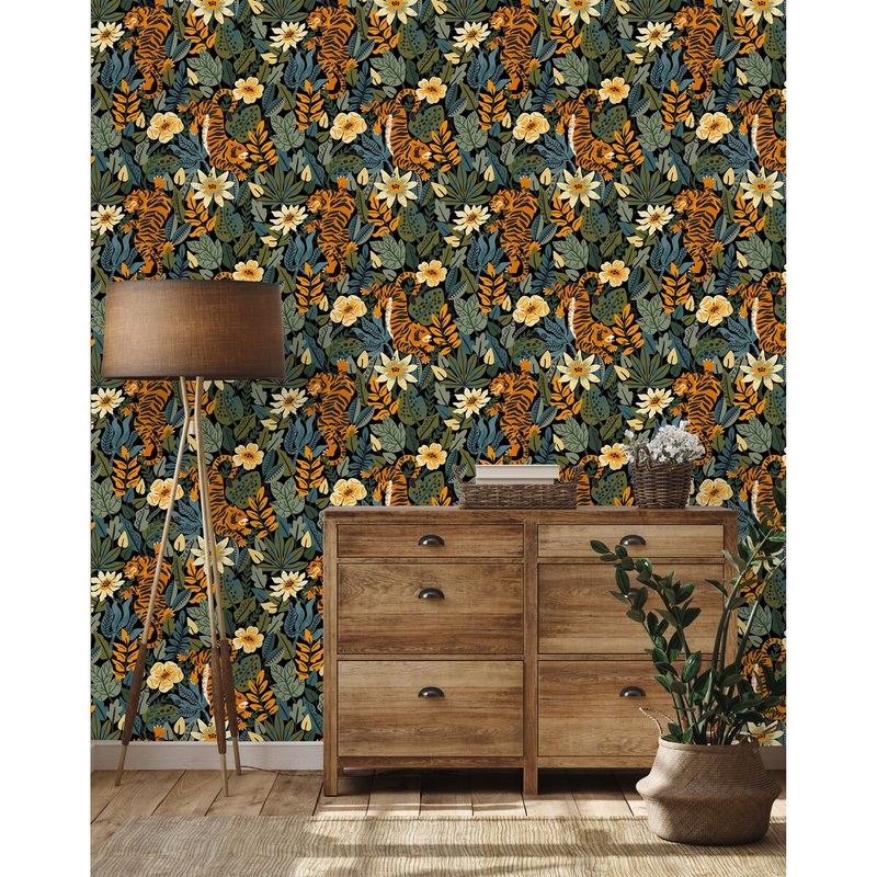 Tigers and Floral Wallpaper