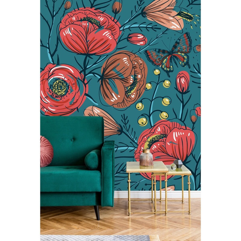 Vintage Roses and Butterflies Wallpaper Mural