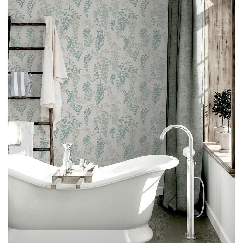 Wisteria Leaf Green Wallpaper - 20.8 in. W x 33ft L - Double Roll