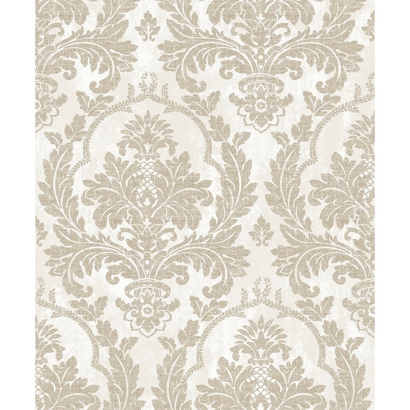 Galerie Wallcoverings Cottage Chic Large Damask Vinyl on Non-woven Metallic Wallpaper Roll