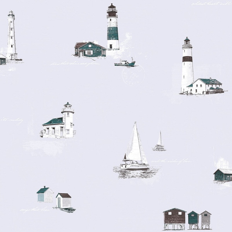 Galerie Wallcoverings Deauville 2 Beach Huts and Lighthouses Non-woven Matte Wallpaper Roll