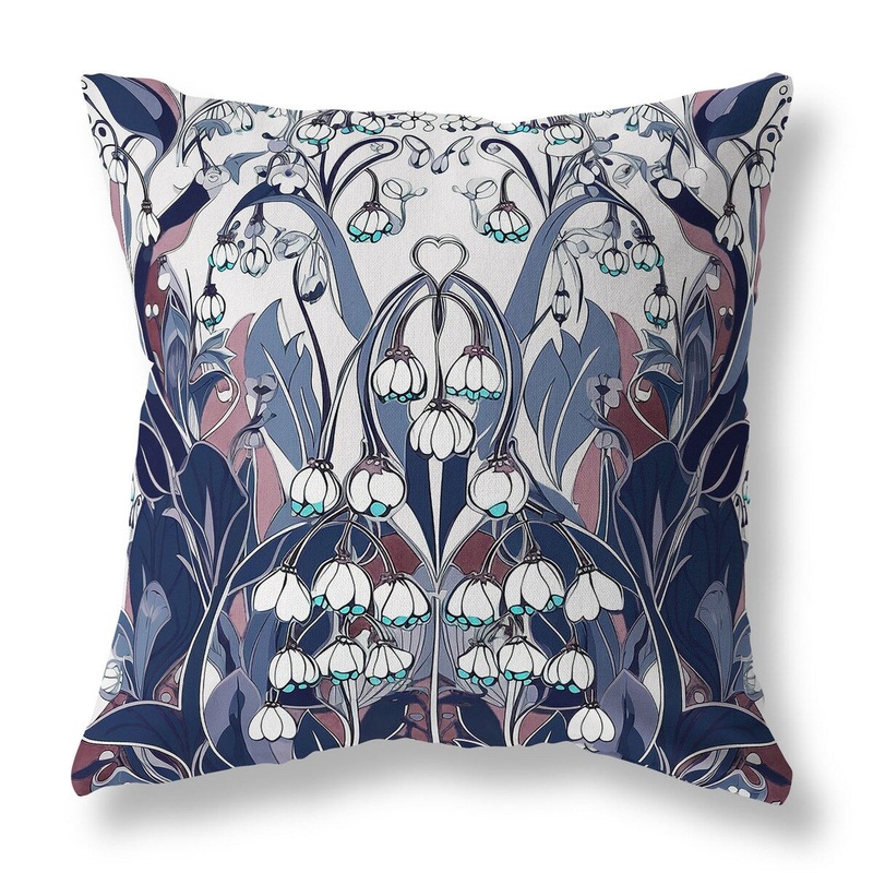 White And Blue Lily of the Valley Faux Suede Throw Pillow Zipper