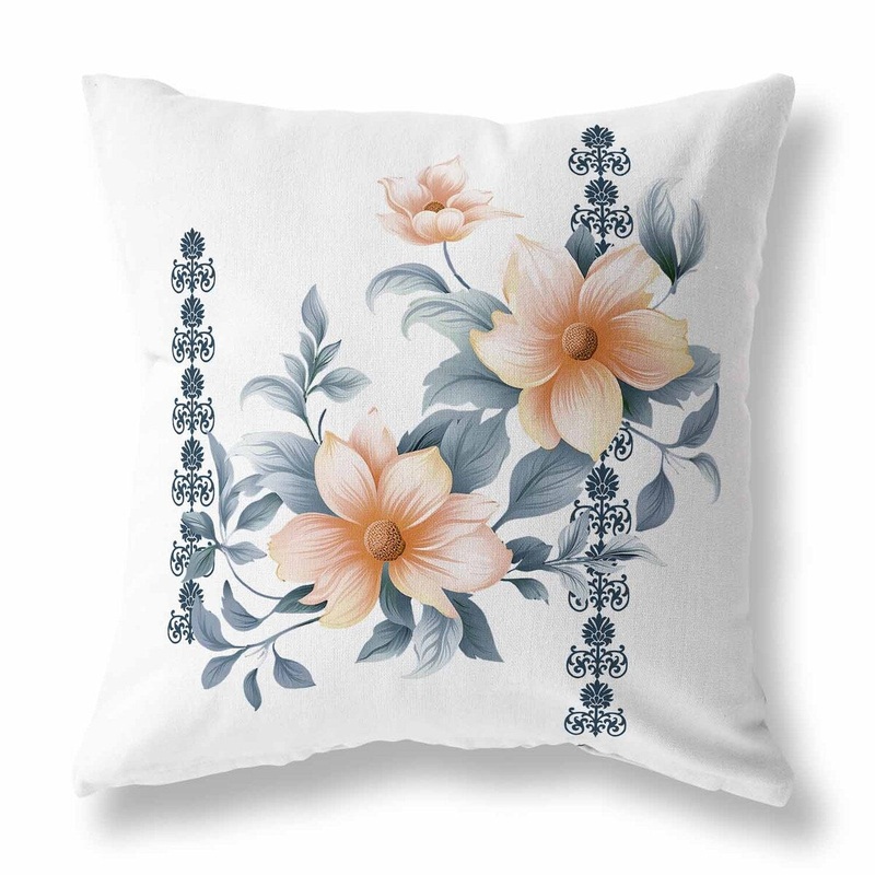 White And Blue Petal Perfection Faux Suede Throw Pillow Zipper