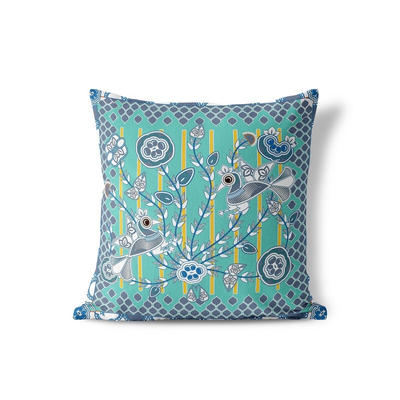 Aquatic Peacock Indoor / Outdoor Throw Pillow Cover