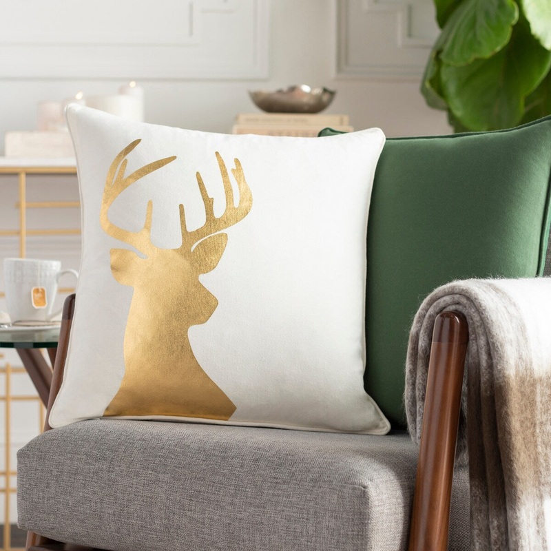 Artistic Weavers Nemorum Holiday Reindeer Gold Down or Poly 20-inch Throw Pillow