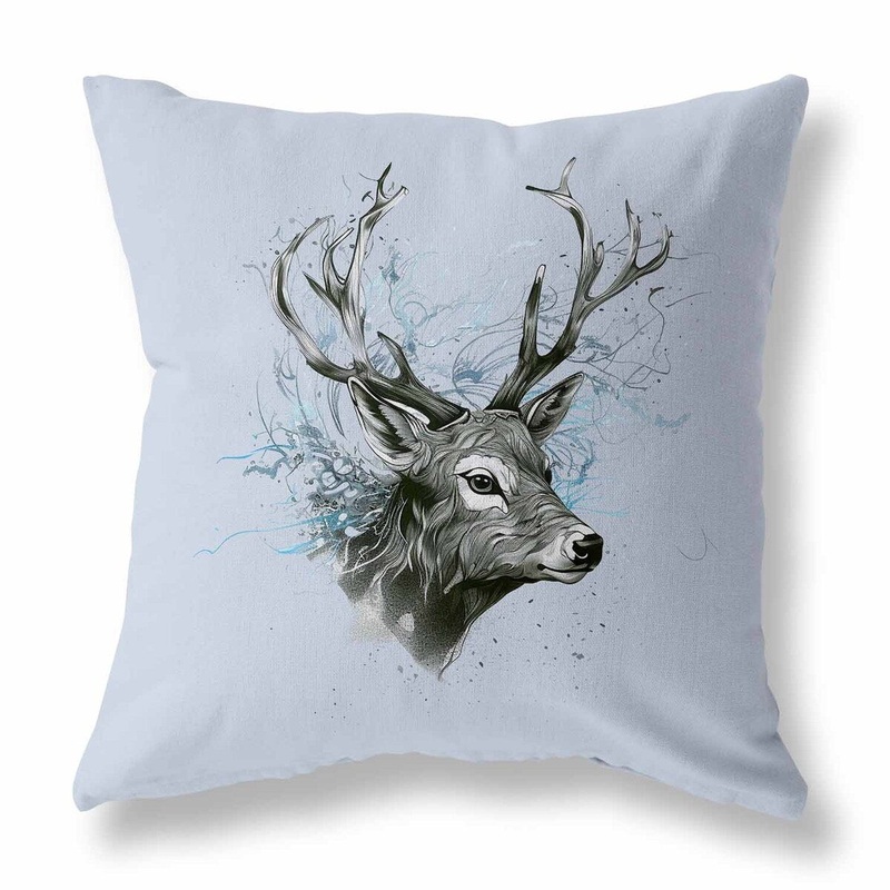 Skyblue And Green Leaf & Horn Harmony Indoor/Outdoor Throw Pillow